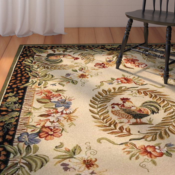 August Grove® Kinchen Floral Handmade Looped/Hooked Wool Beige Area Rug